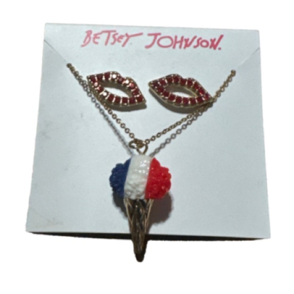 Betsey Johnson Red  white and Blue Lip Earrings